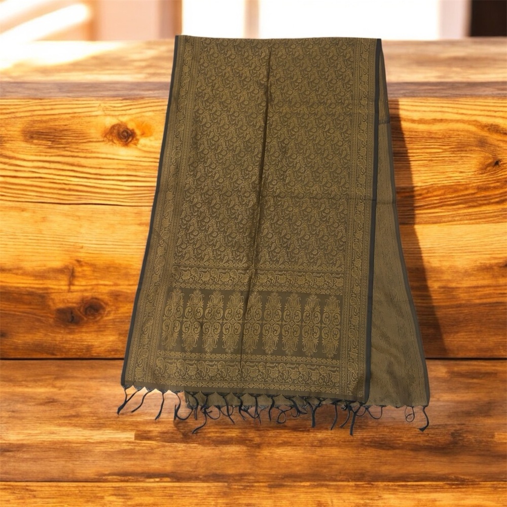 Vintage 90s Elegant Olive Green/Brown/Black Scarf Sz 54”X12”